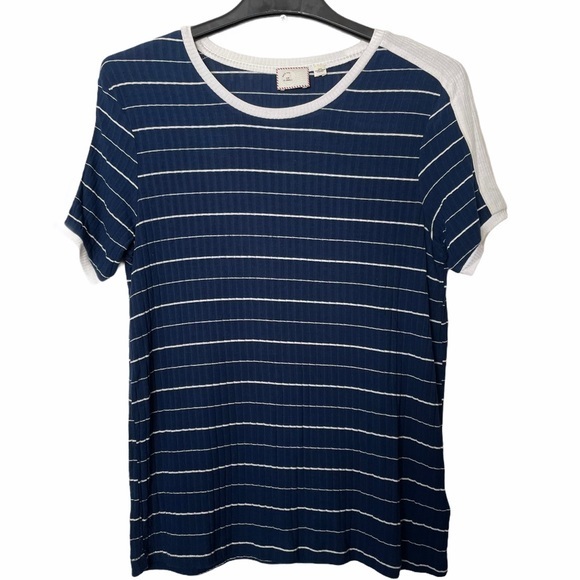 Anthropologie Postage Stamp Blue Striped Tee XS - Picture 3 of 4